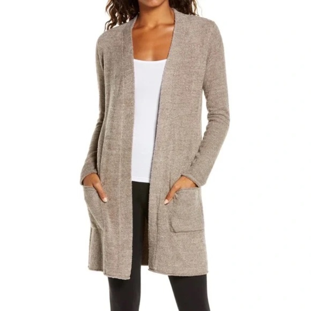 Barefoot Dreams CozyChic Lite Long Cardigan in Bisque Heather Light Tan Size XS
